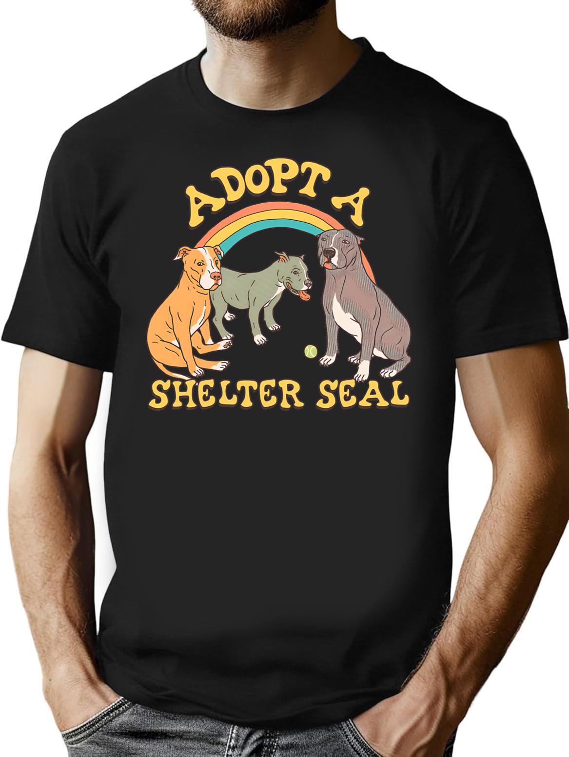 Adopt A Shelter Seal T-Shirt for Men & Women, T-Shirts Graphic Tee - Black