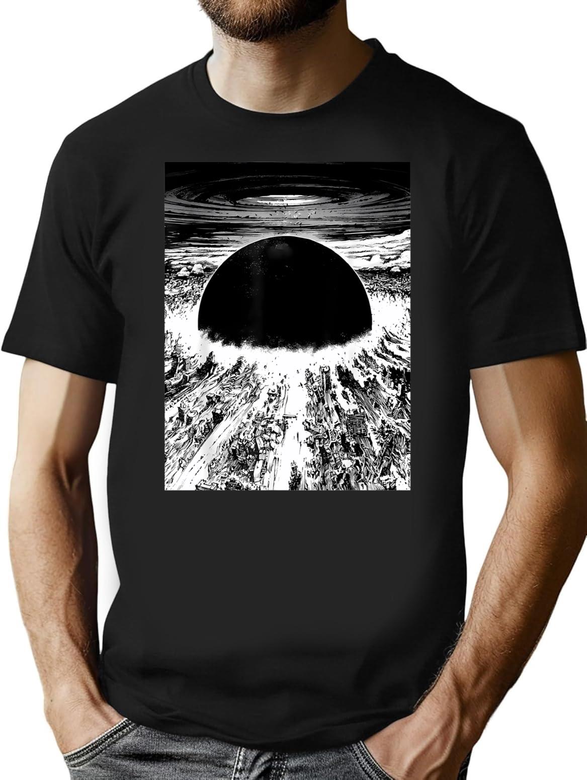 Akiras Cyberpunks City Explosion T-Shirt for Men & Women, T-Shirts Graphic Tee - Black