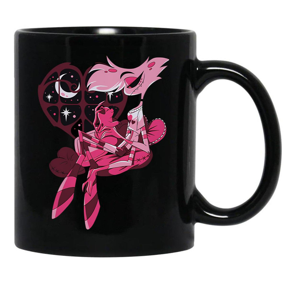 Angel Dust And Fat Nugget Valentines Night - Hazbin Hotel Black Coffee Mug, Gift Coffee Mug - Black