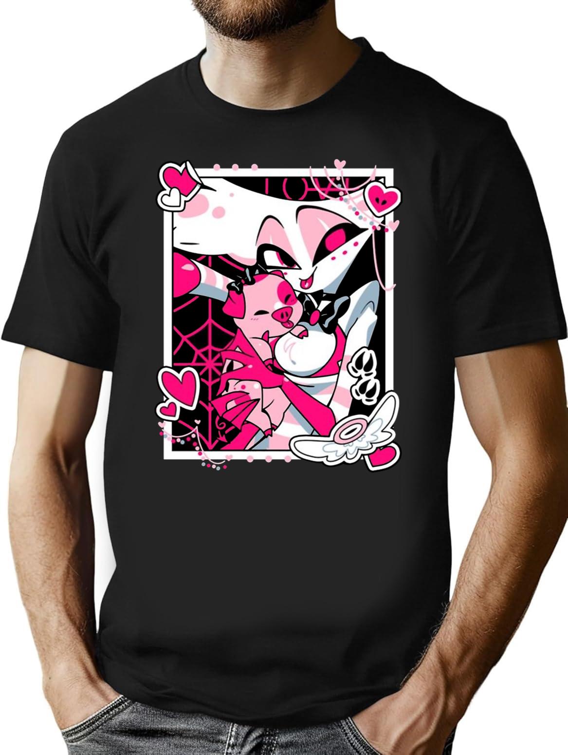 Angel Dust and Fat Nugget Selfie - Hazbin Hotel Essential Premium Heavyweight Cotton T-Shirt - Black