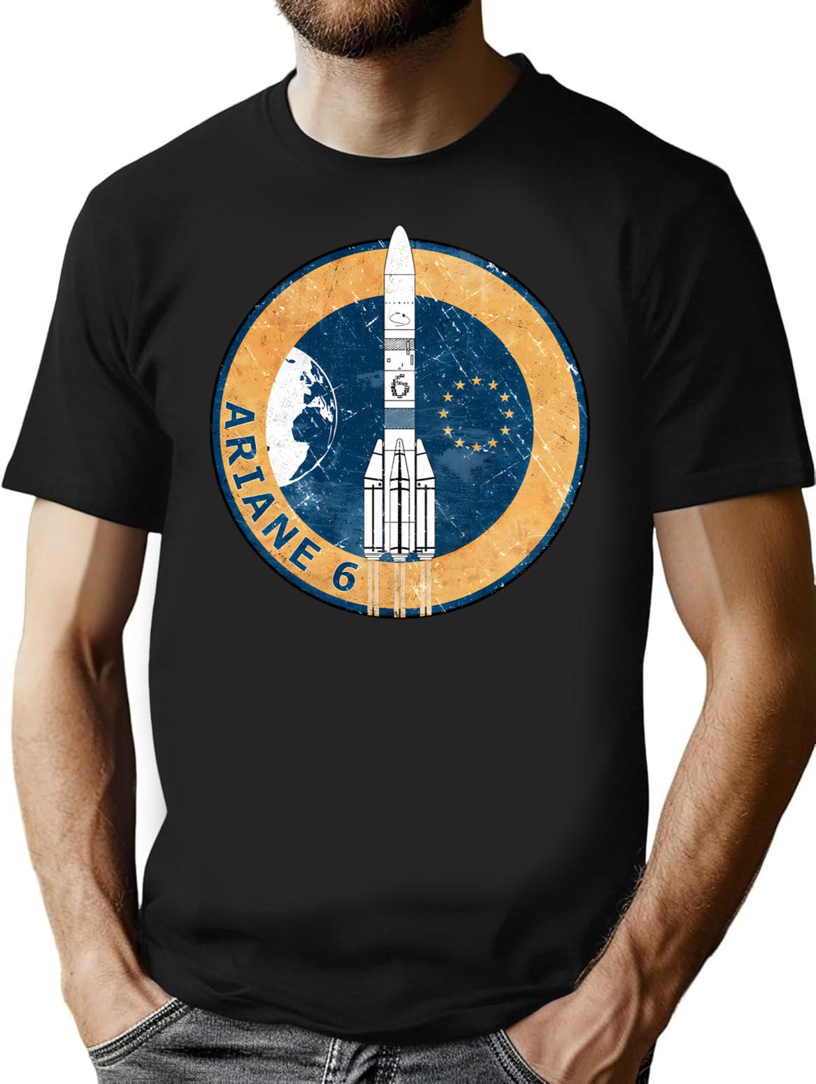 Ariane 6 Badge T-Shirt for Men & Women, T-Shirts Graphic Tee - Black