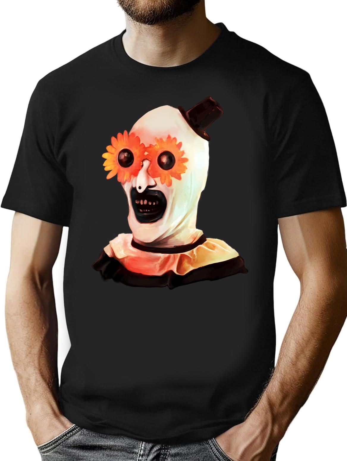 Art The Clown The Creepy Withe Flower Glasses T-Shirt for Men & Women, T-Shirts Graphic Tee - Black