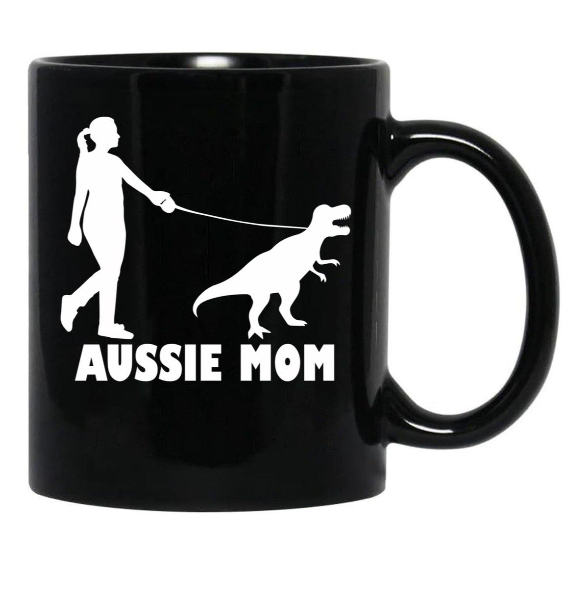 Aussie Mom Australian Shepherd Dog Dinosaur Women Mother Black Coffee Mug, Gift Coffee Mug - Black