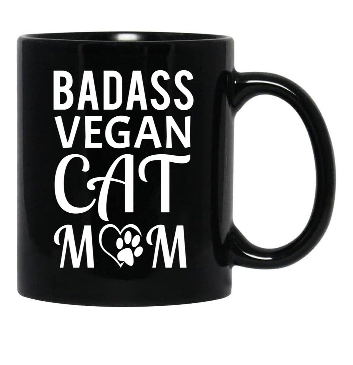 Badass Vegan Cat Mom (3) Black Coffee Mug, Gift Coffee Mug - Black