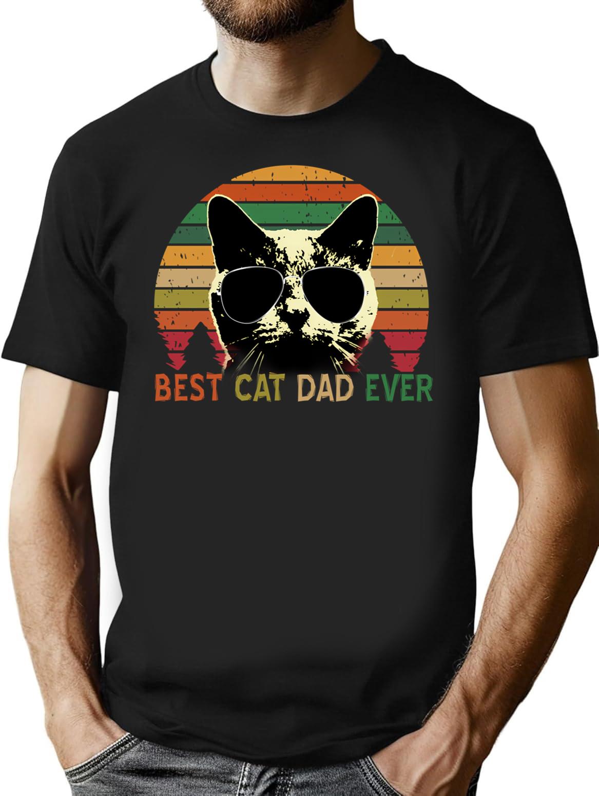 Best Cat Dad Ever - Vintage Retro Cat Father Gift Men T-Shirt T-Shirt for Men & Women, T-Shirts Graphic Tee - Black