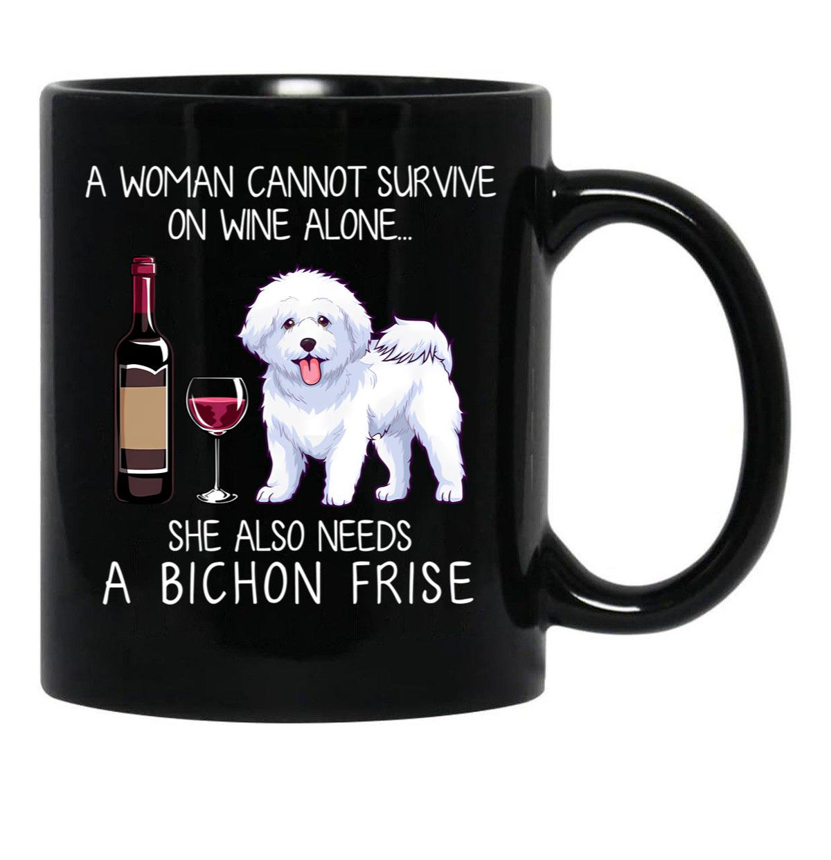Bichon Frise And Wine Funny Dog Black Coffee Mug, Gift Coffee Mug - Black