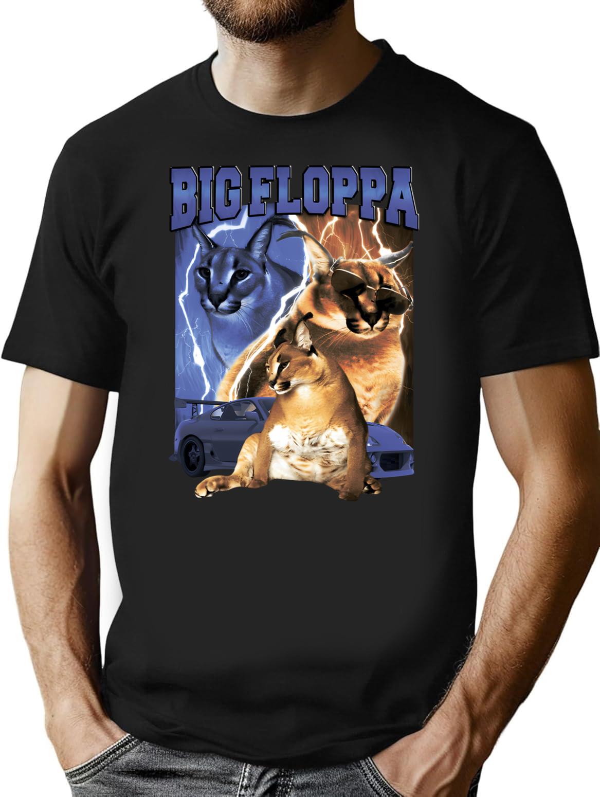 Big Floppa Vintage Rap T-Shirt for Men & Women, T-Shirts Graphic Tee - Black
