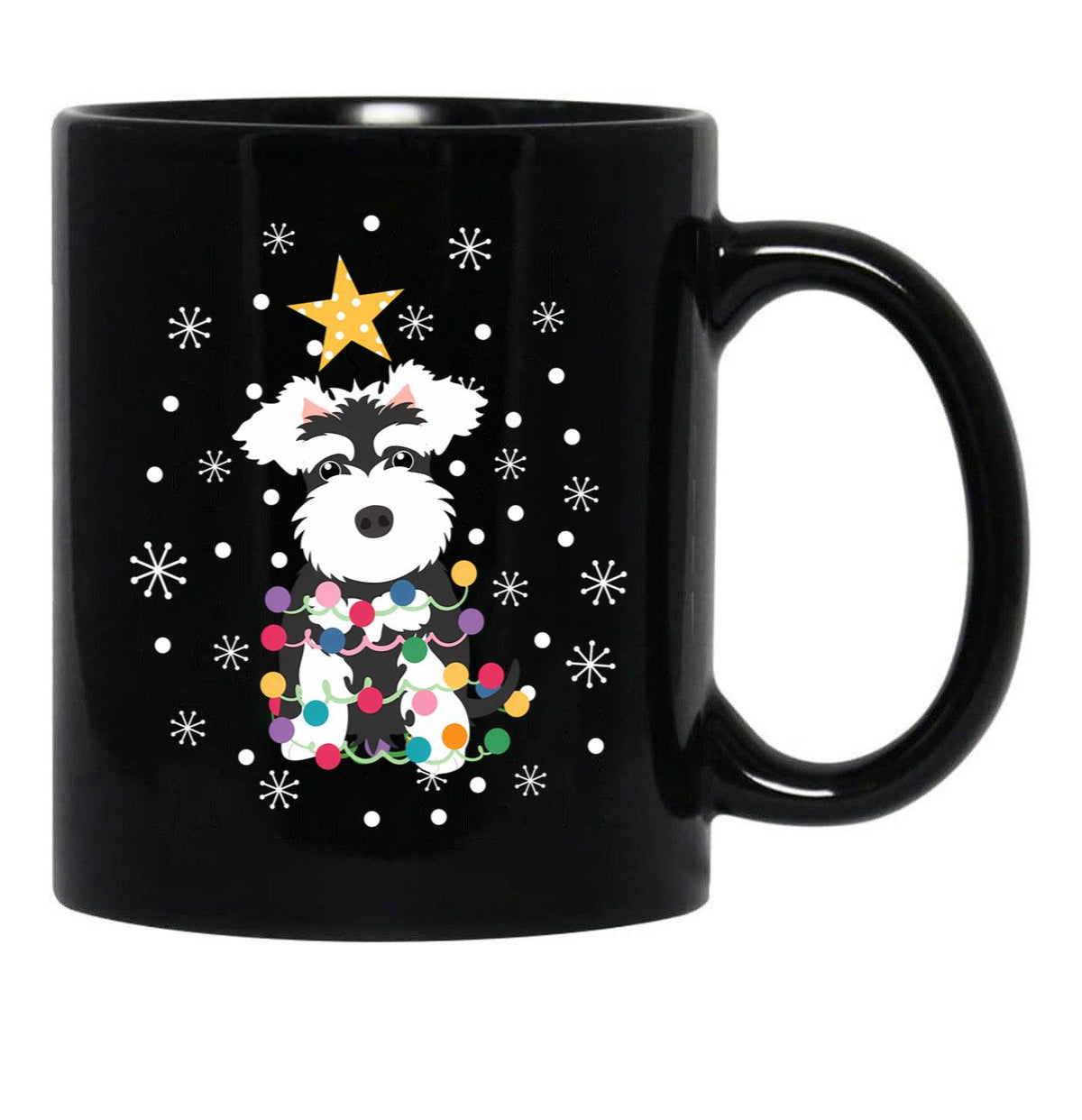 Black And White Miniature Schnauzer Christmas Tree Black Coffee Mug, Gift Coffee Mug - Black