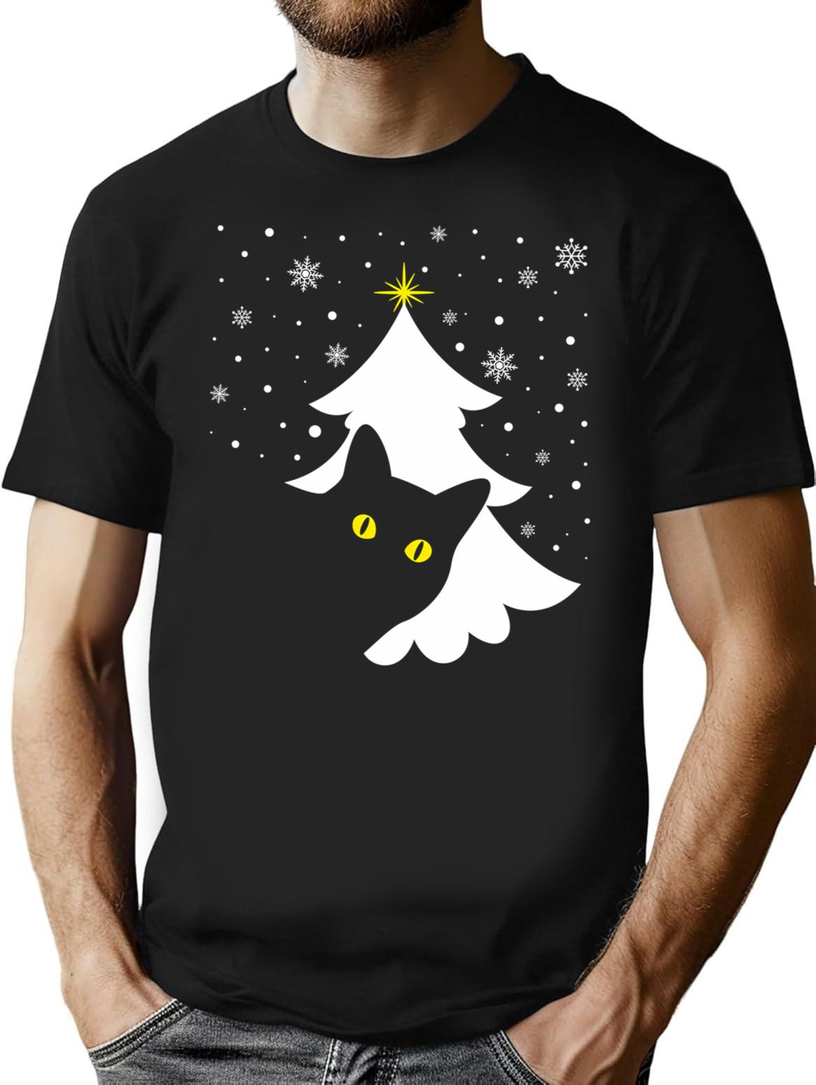 Black Cat Christmas Tree Gift For Cat Lovers T-Shirt for Men & Women, T-Shirts Graphic Tee - Black