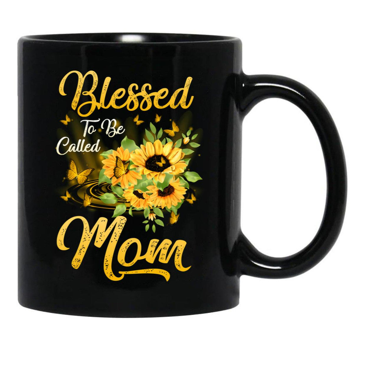 Blessed To Be Called Mom Sunflower Mothers Day Black Coffee Mug - Black