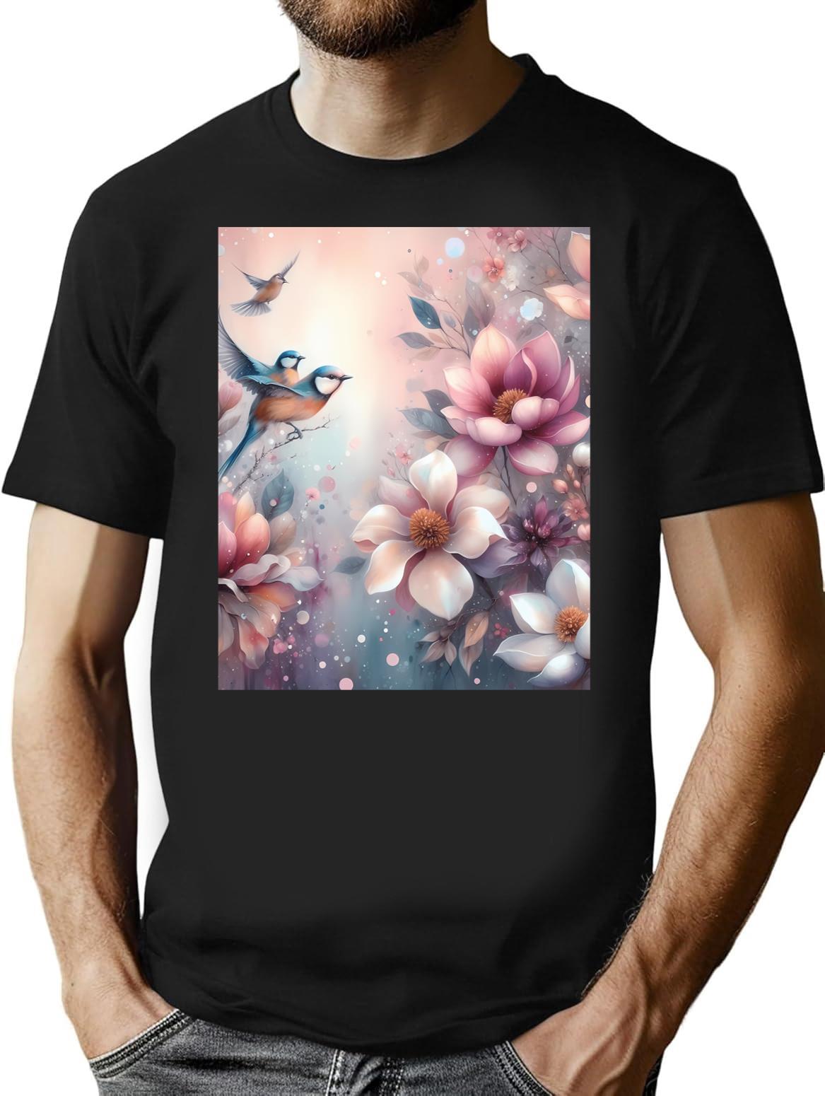Blooming Flowers T-Shirt for Men & Women, T-Shirts Graphic Tee - Black