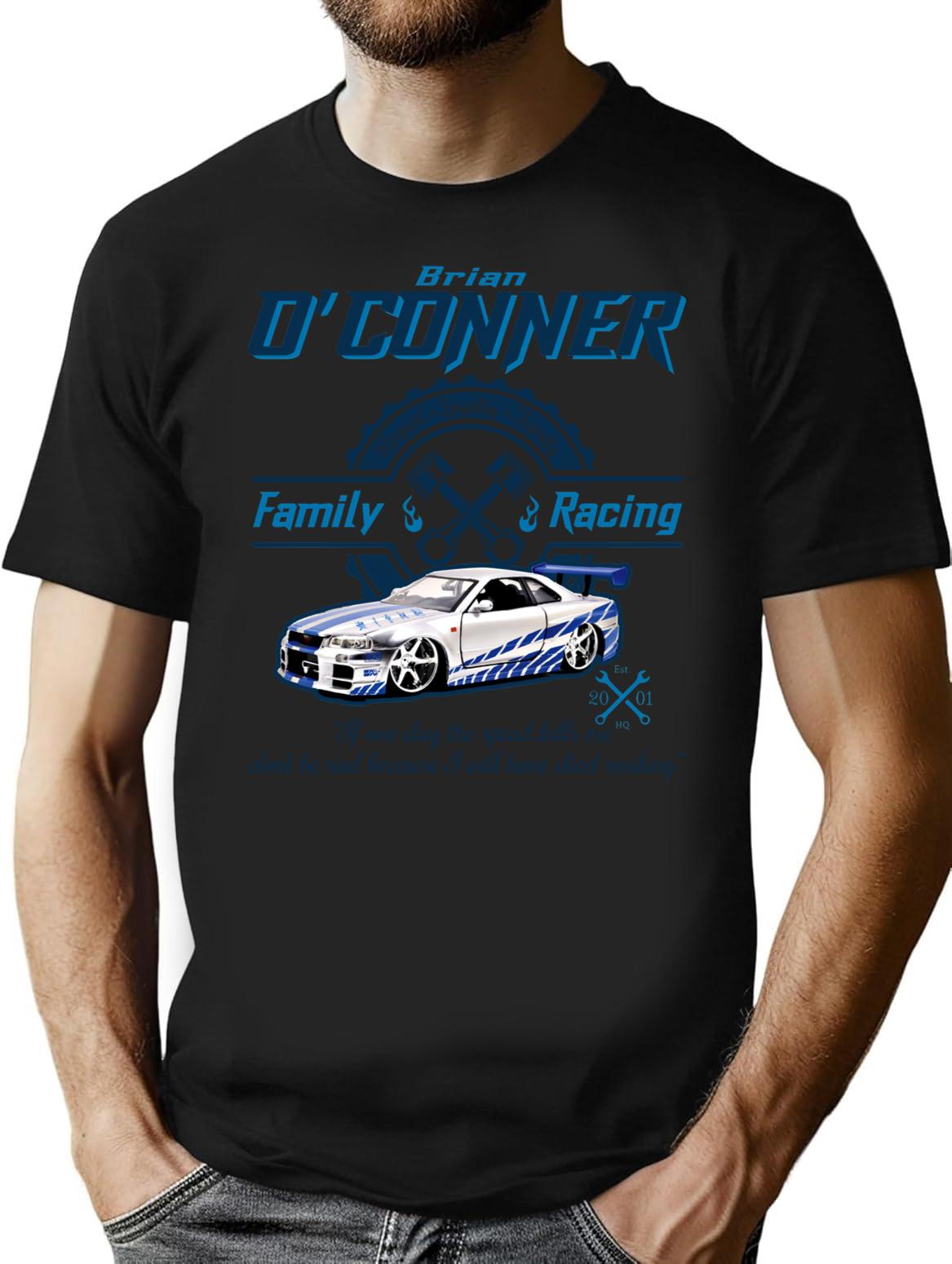 Brian O'Conner Family Racing Fast and Furious Tribute LTS Premium Heavyweight Cotton T-Shirt - Black