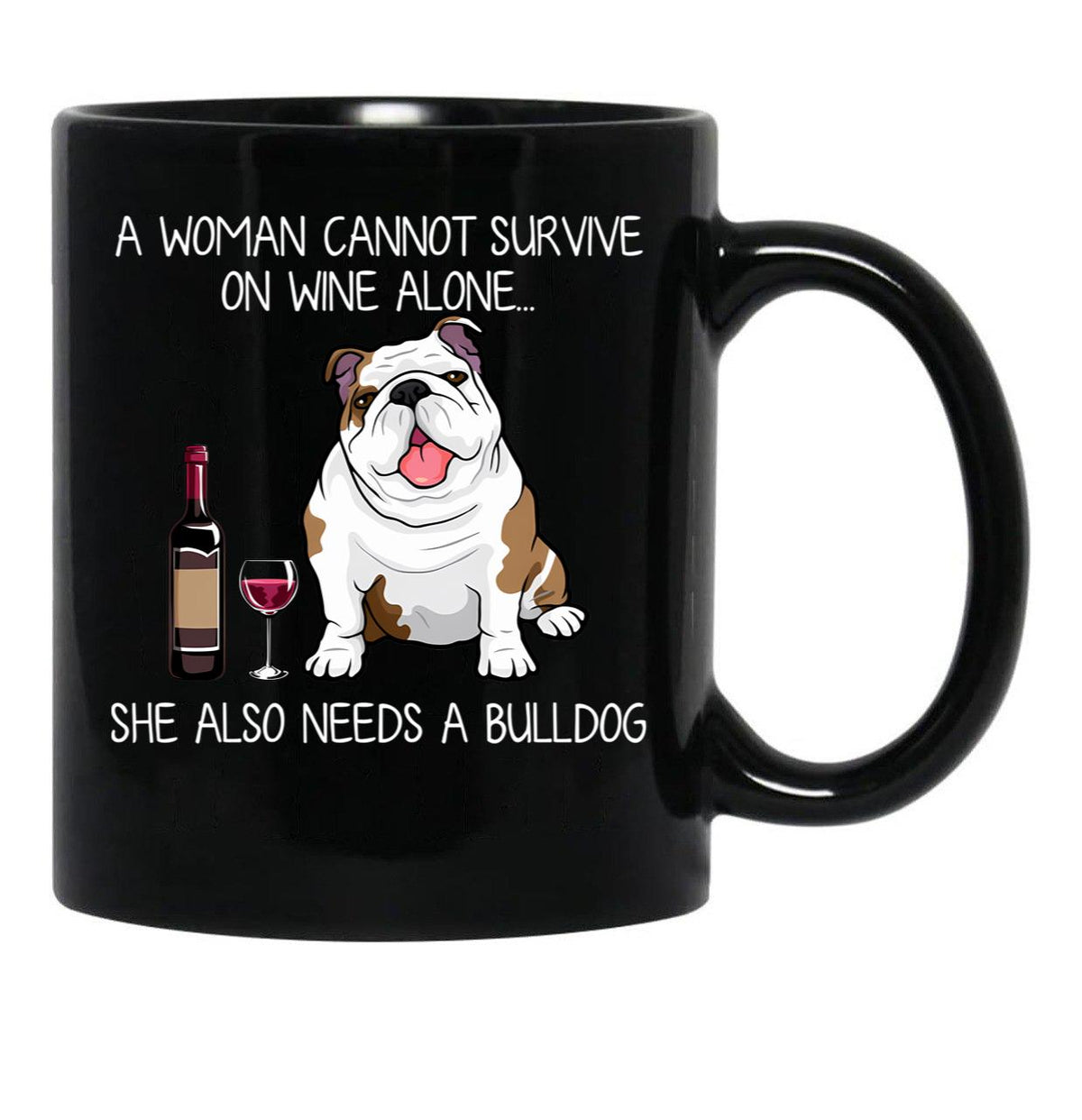 Bulldog And Wine Funny Dog Black Coffee Mug, Gift Coffee Mug - Black