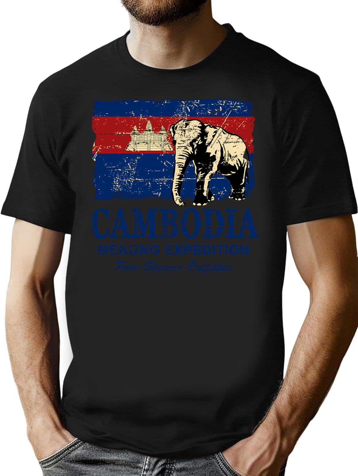 Cambodia Flag - Vintage Look Sticker T-Shirt for Men & Women, T-Shirts Graphic Tee - Black
