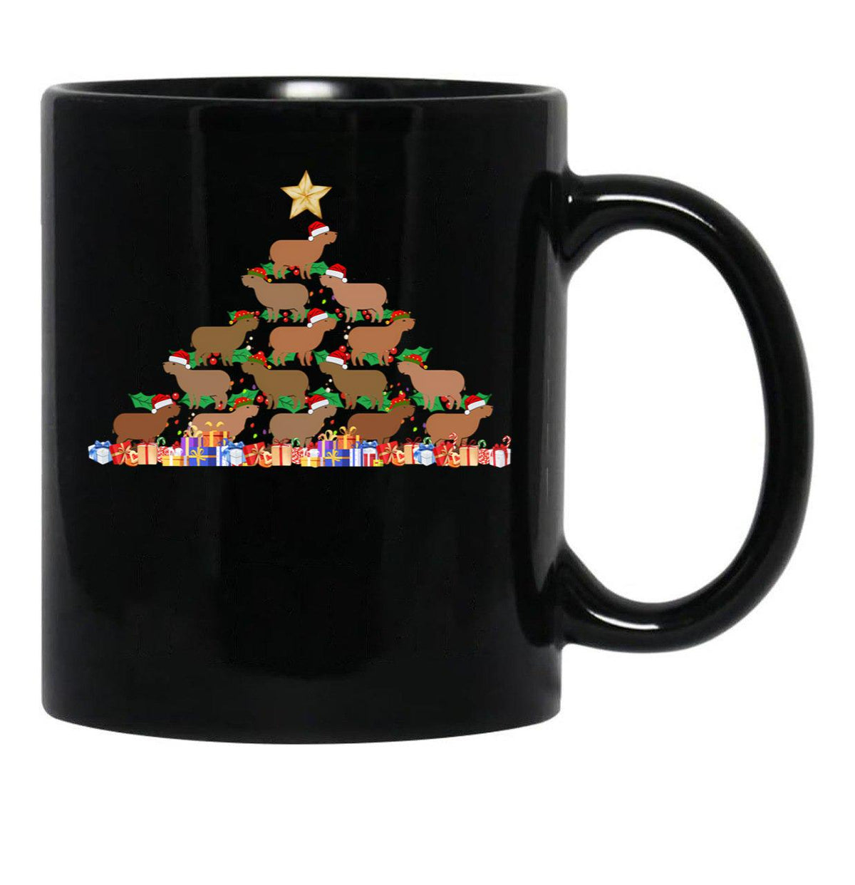 Capybara Christmas Tree Gift Funny Christmas Capybara Black Coffee Mug, Gift Coffee Mug - Black