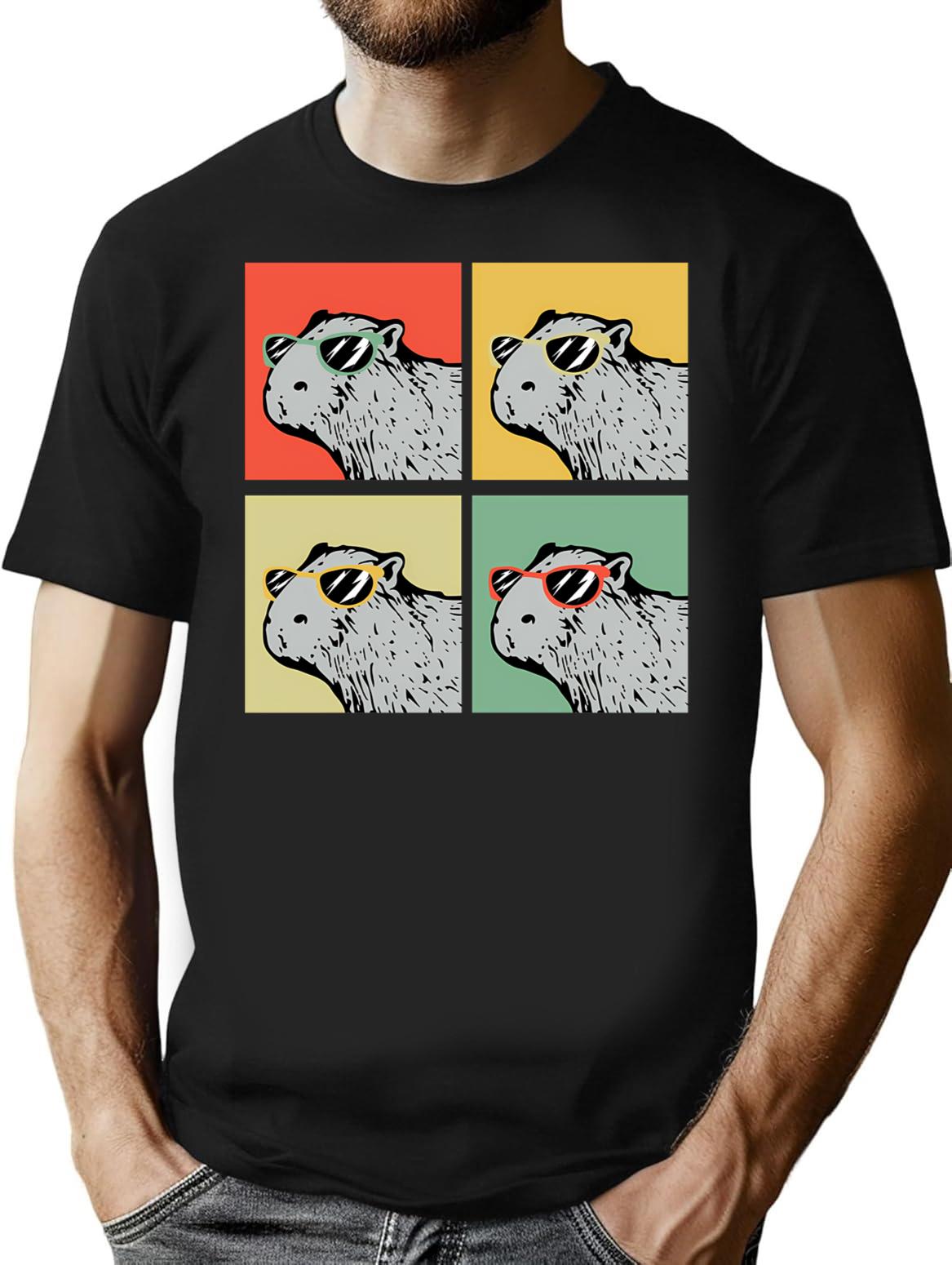 Capybara Retro Animal Lover Vintage Retro Capybara Gear T-Shirt for Men & Women, T-Shirts Graphic Tee - Black