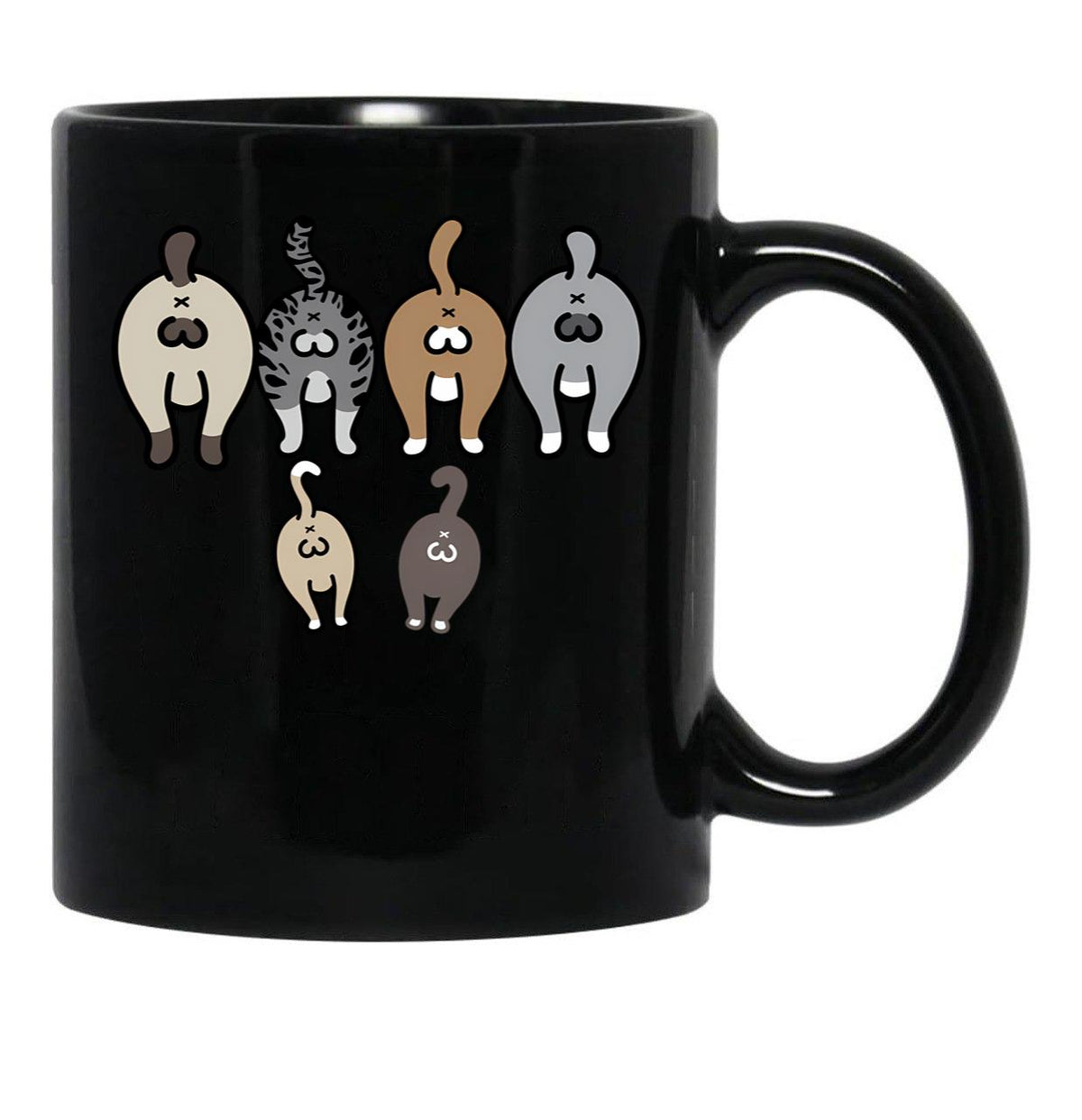 Cat Butt Cat Lovers T-Shirt Cat Mom Cat Dad Funny Jokes T Short Short Sleeve Black Coffee Mug, Gift Coffee Mug - Black