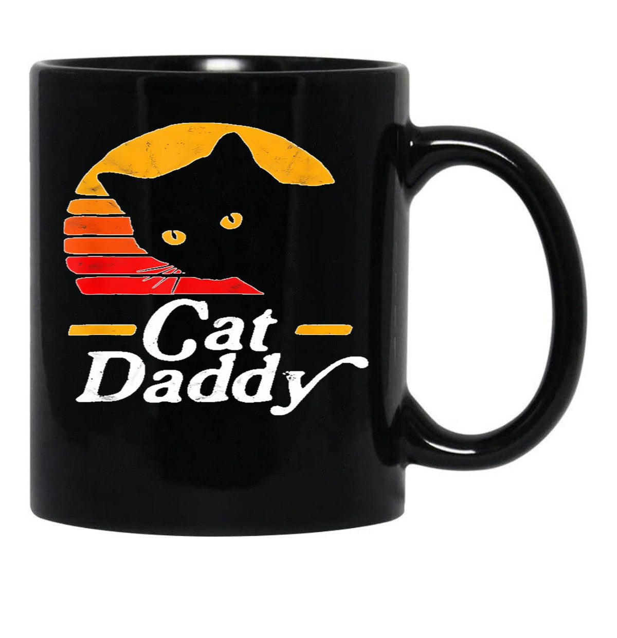 Cat Daddy Shirt Vintage Eighties Style Cat Retro Distressed T-Shirt Black Coffee Mug, Gift Coffee Mug - Black
