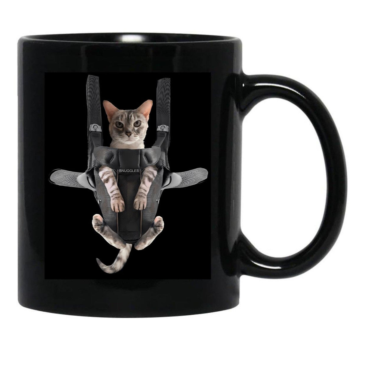 Cat In Baby Carrier Black Coffee Mug, Gift Coffee Mug - Black