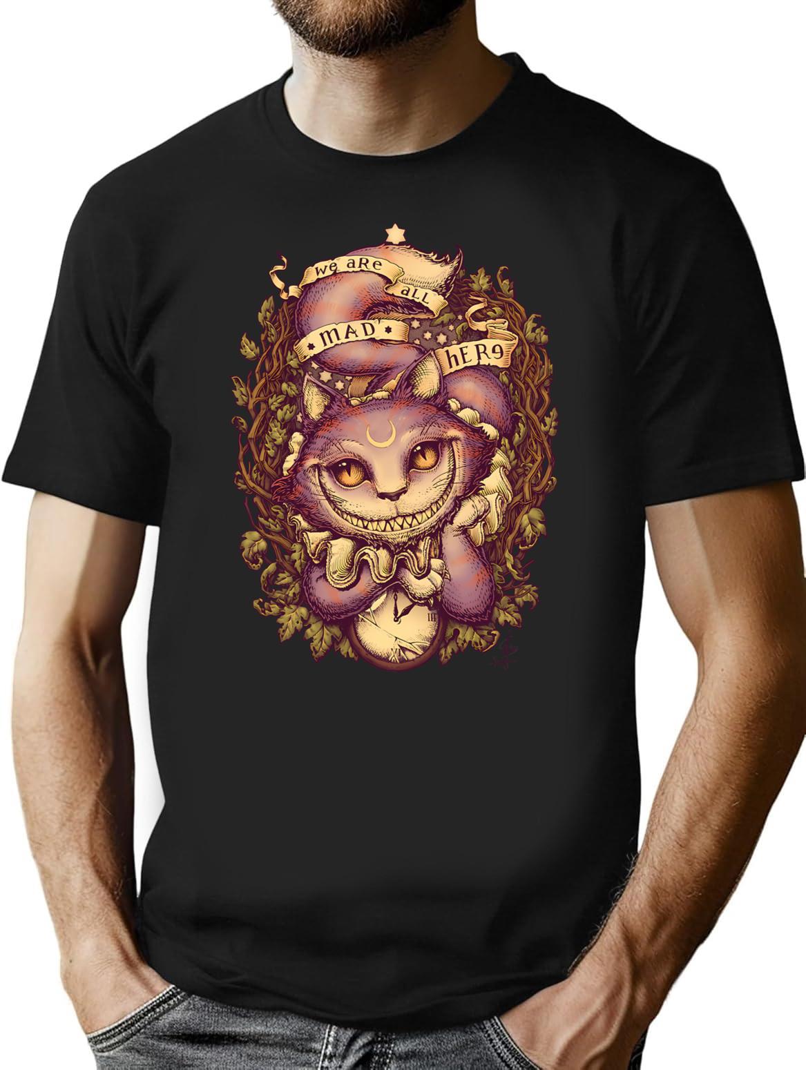 Cheshire Cat T-Shirt for Men & Women, T-Shirts Graphic Tee - Black