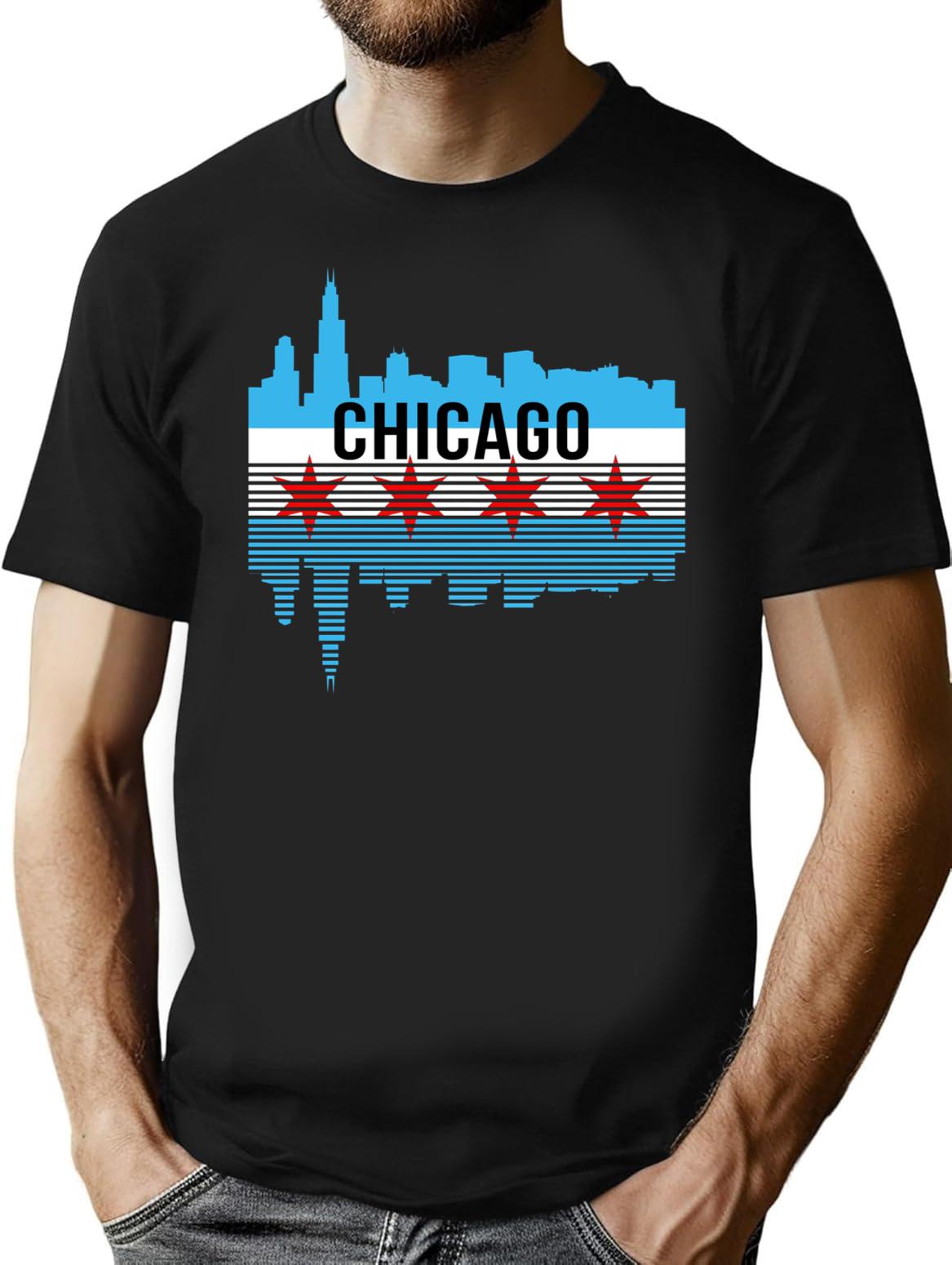 Chicago Skyline Premium Heavyweight Cotton T-Shirt - Black