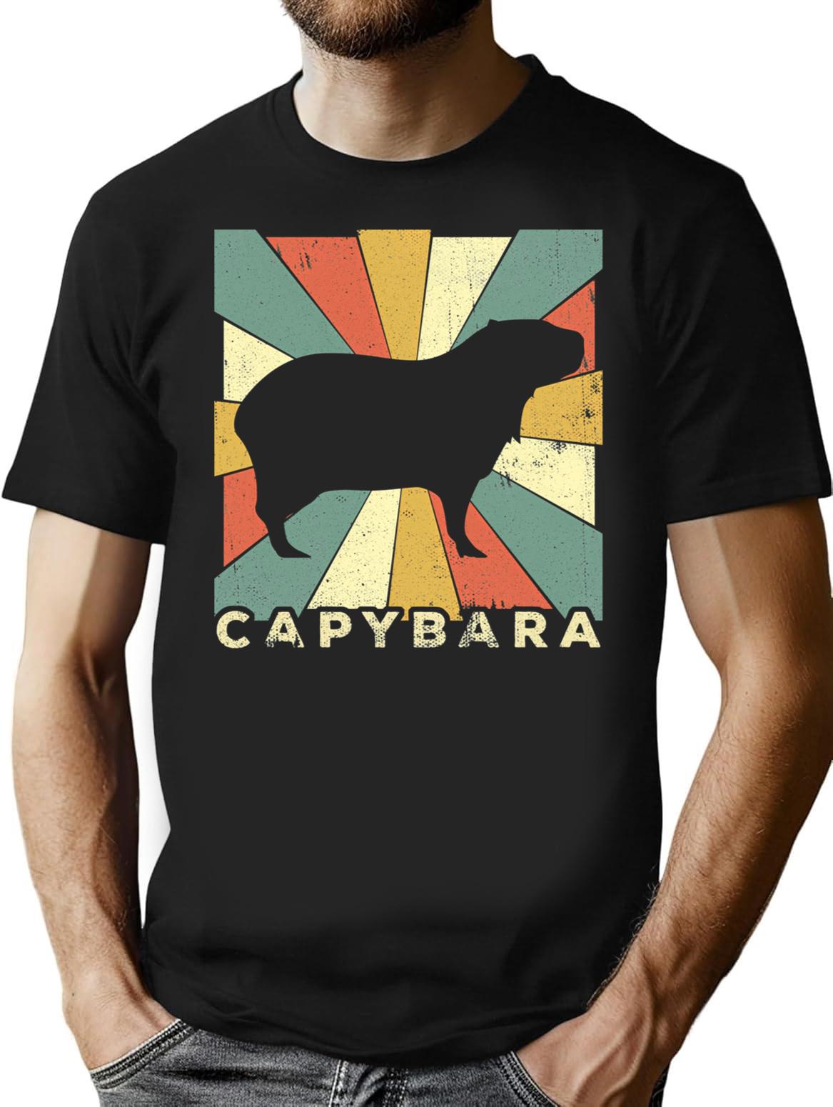 Classic Capybara Lover Vintage Retro Animal T-Shirt for Men & Women, T-Shirts Graphic Tee - Black