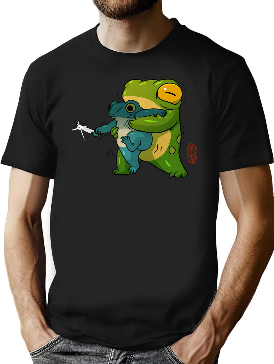 Cute Stabby Frog Being Held Back Let It Go Bro Artwork Asian Style Premium Heavyweight Cotton T-Shirt - Black