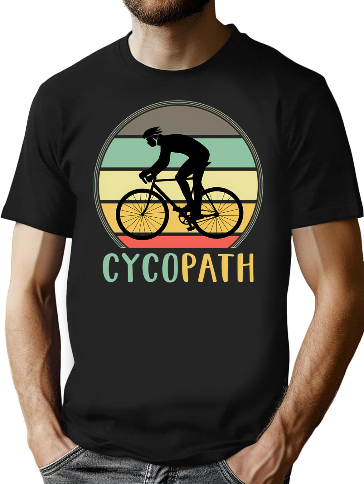 Cycopath - Funny Cycling Lover Pun Vintage Retro Sunset T-Shirt for Men & Women, T-Shirts Graphic Tee - Black