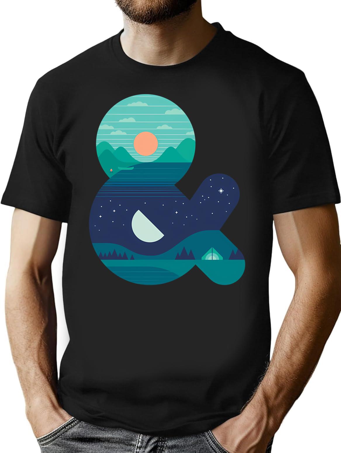 Day Night T-Shirt for Men & Women, T-Shirts Graphic Tee - Black