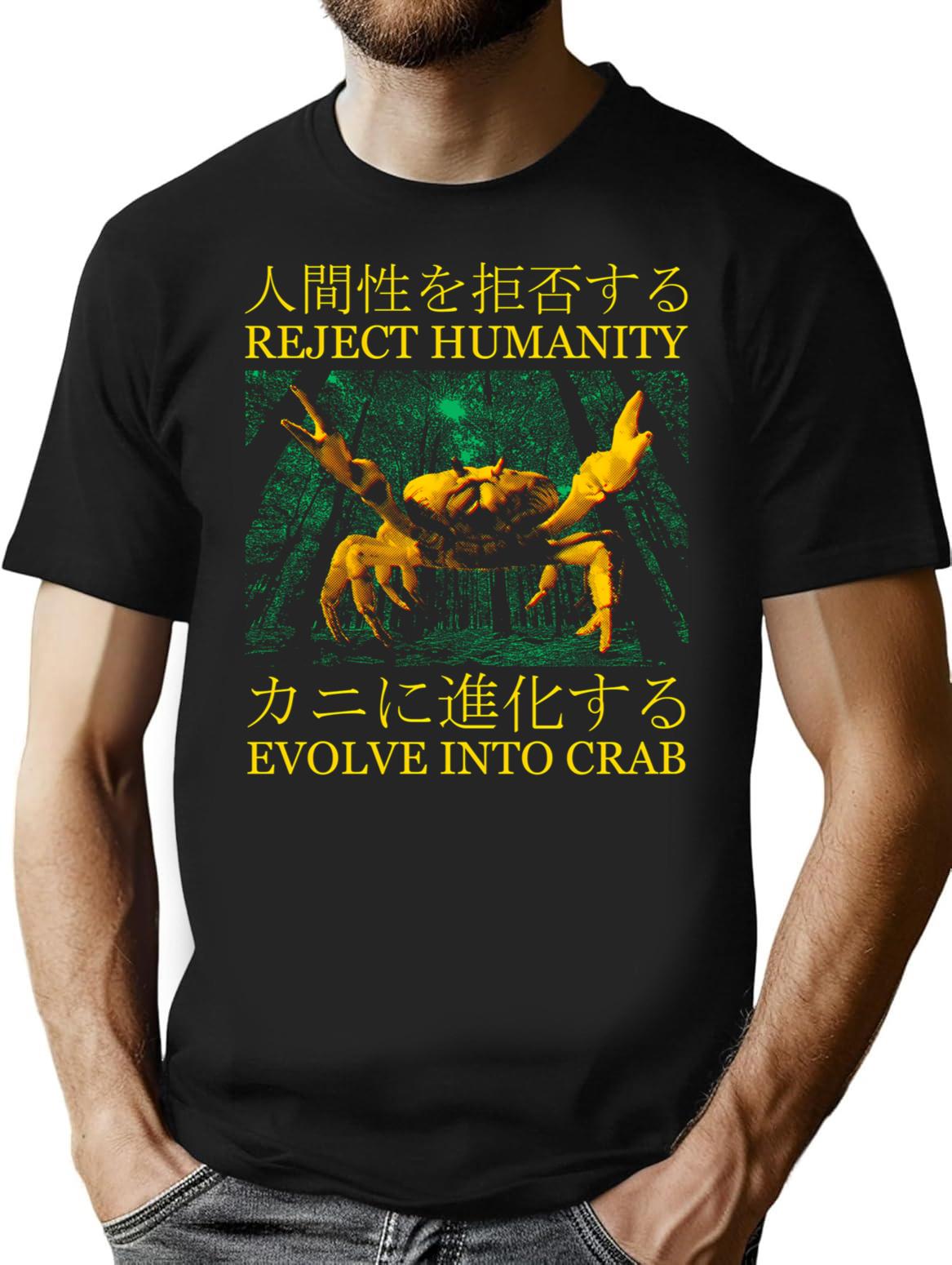 Evolve Into Crab Japanese Vintage T-Shirt for Men & Women, T-Shirts Graphic Tee - Black