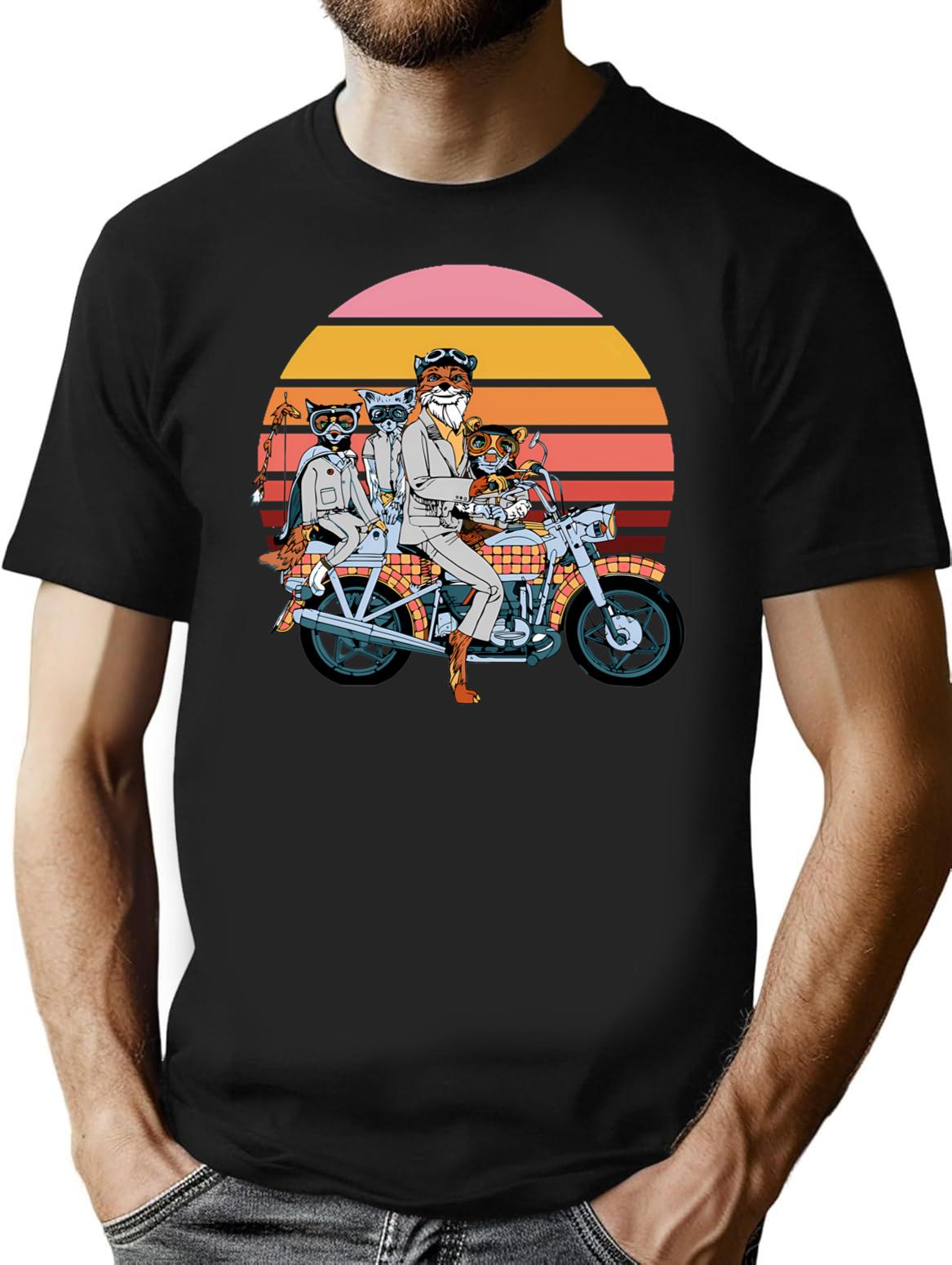 Fantastic Mr. Fox And Family On A Motorbike Premium Heavyweight Cotton T-Shirt - Black