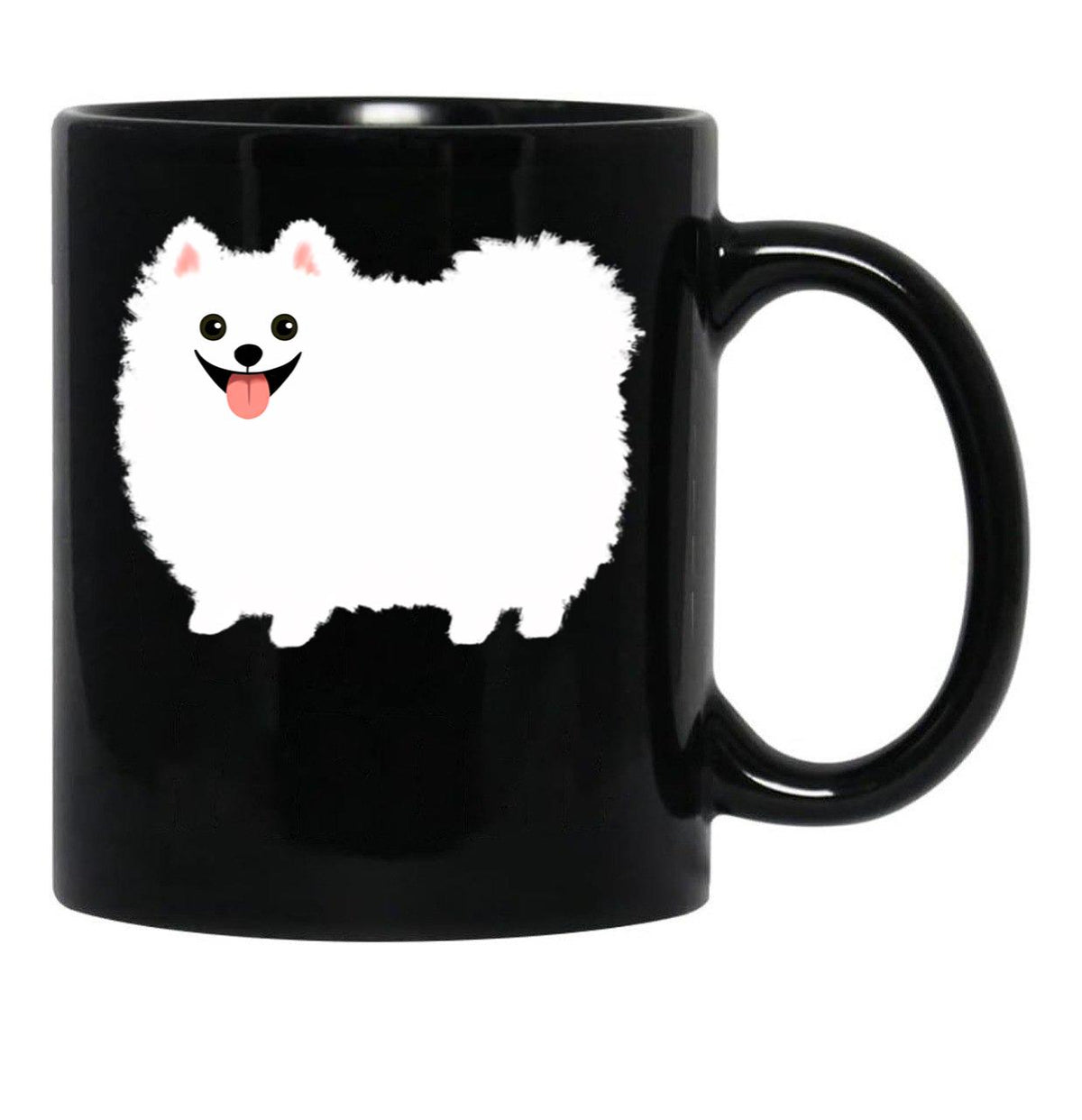 Fluffy White Pomeranian Black Coffee Mug, Gift Coffee Mug - Black