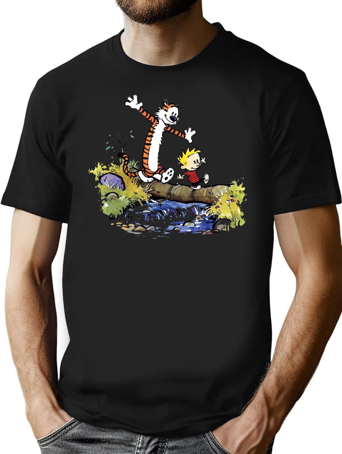 Funny Calvin and Hobbes Premium Heavyweight Cotton T-Shirt - Black