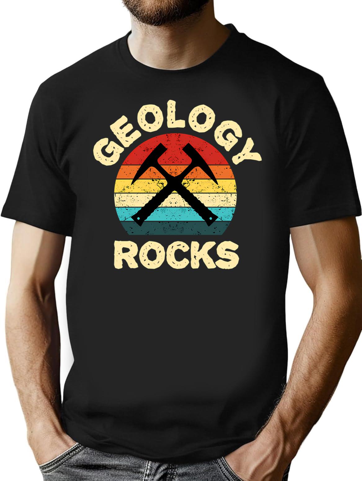 Geology Rocks Retro Vintage T-Shirt for Men & Women, T-Shirts Graphic Tee - Black
