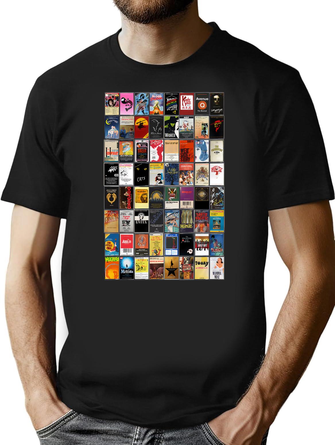 Greatest Musicals Of All Time - Vintage Cassette Album Cover Art T-Shirt for Men & Women, T-Shirts Graphic Tee - Black