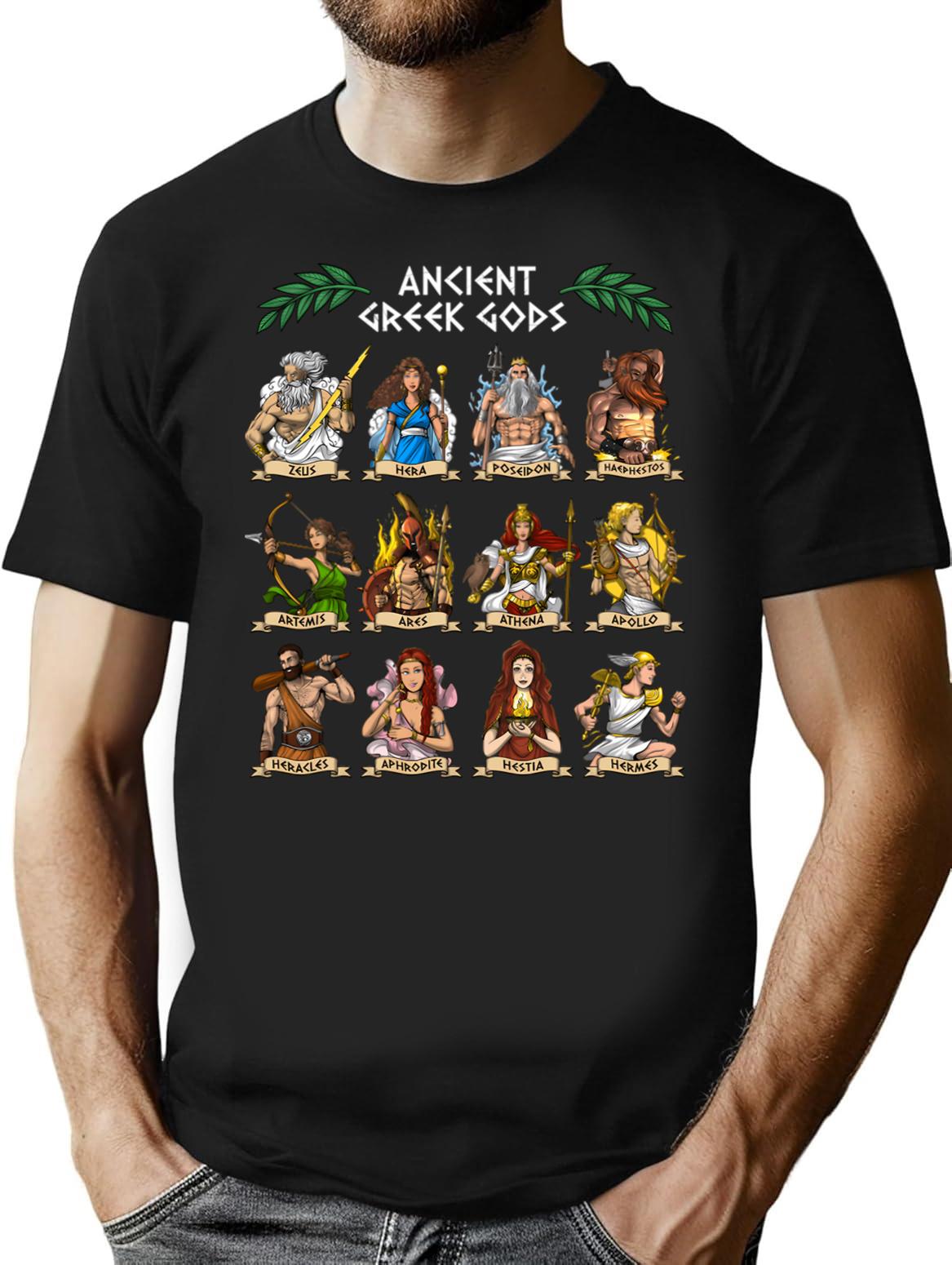 Greek Gods T-Shirt for Men & Women, T-Shirts Graphic Tee - Black