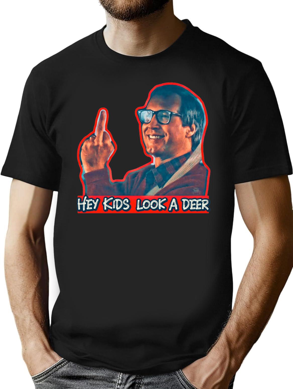 Hey Kids Look A Deer Christmas Vacation Premium Heavyweight Cotton T-Shirt - Black