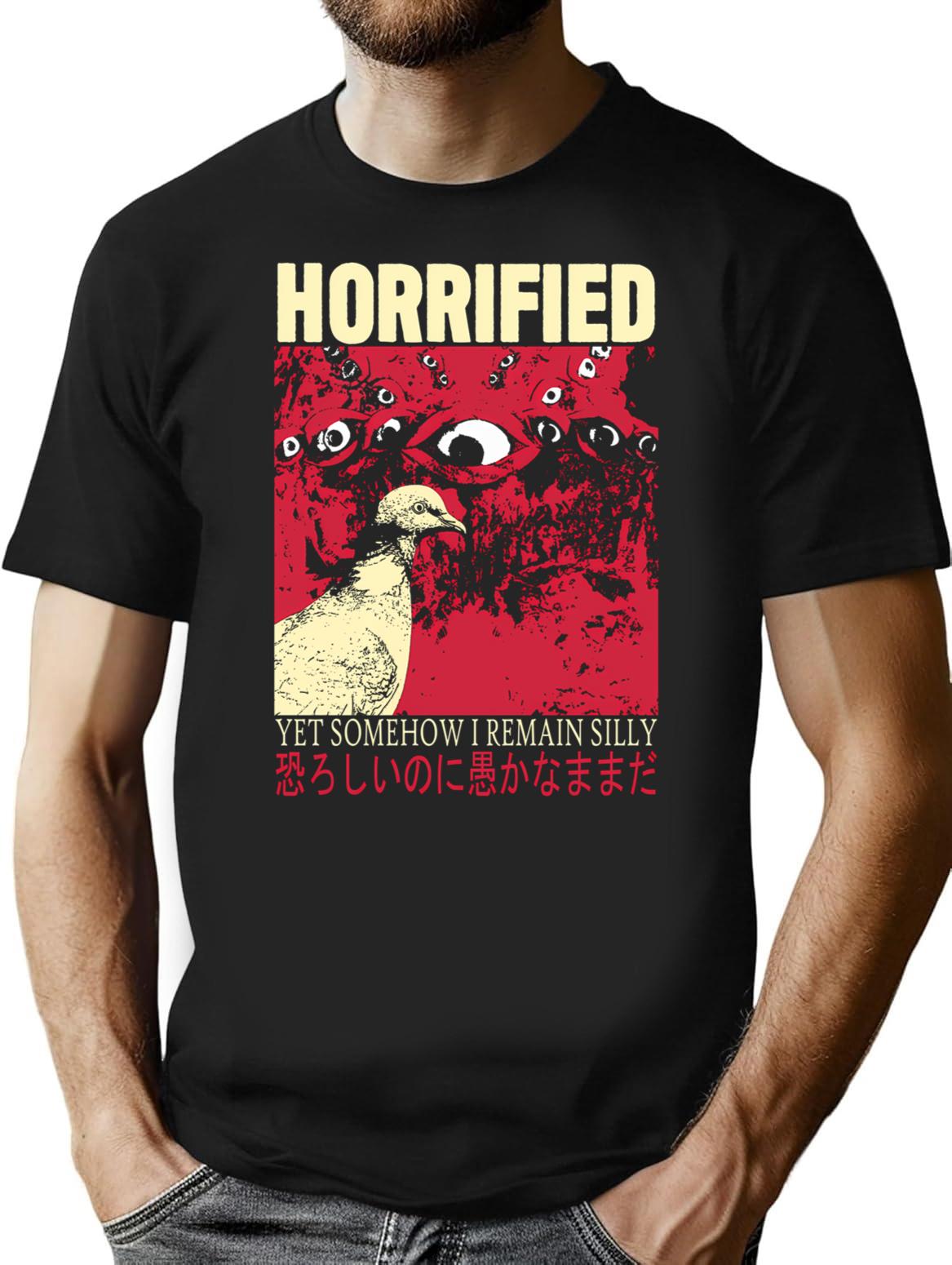 Horrified Pigeon T-Shirt for Men & Women, T-Shirts Graphic Tee - Black