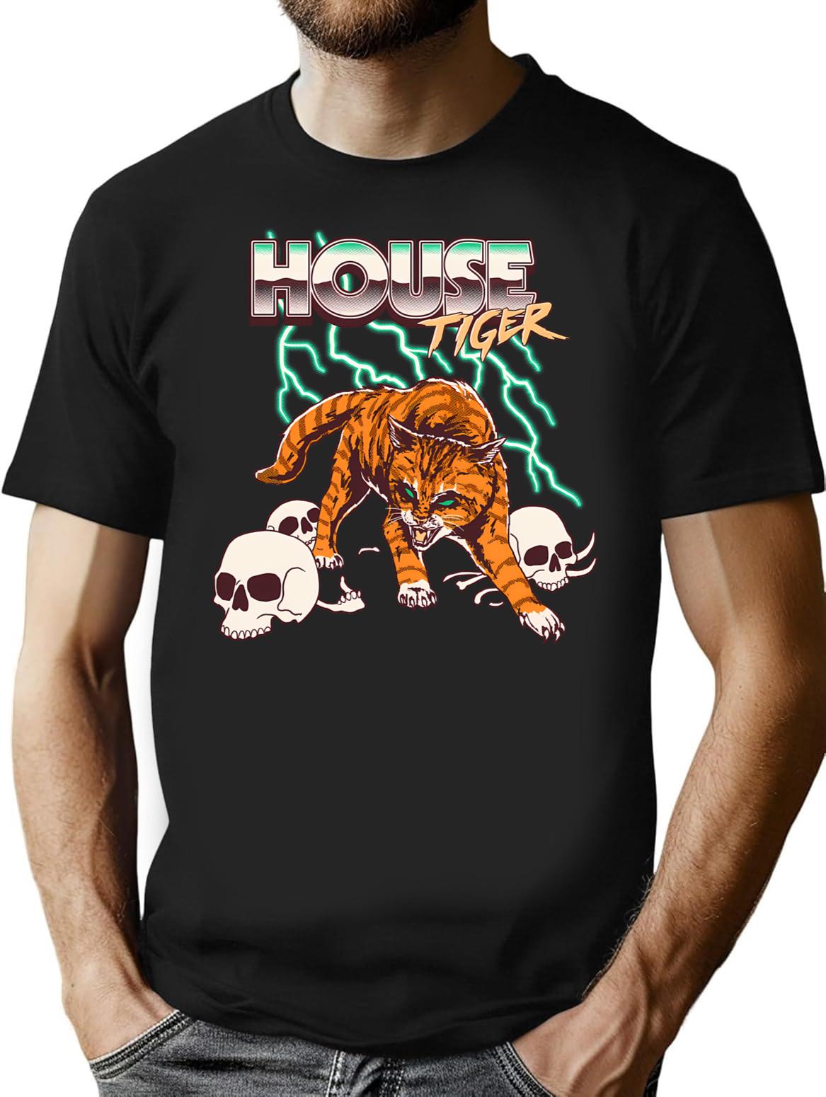 House Tiger T-Shirt for Men & Women, T-Shirts Graphic Tee - Black