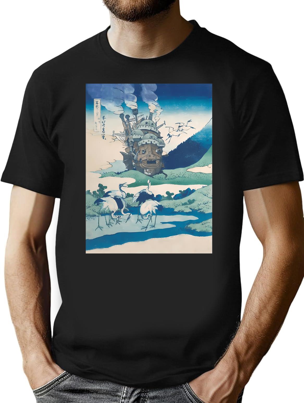 Howl'S Castle And Japanese T-Shirt for Men & Women, T-Shirts Graphic Tee - Black