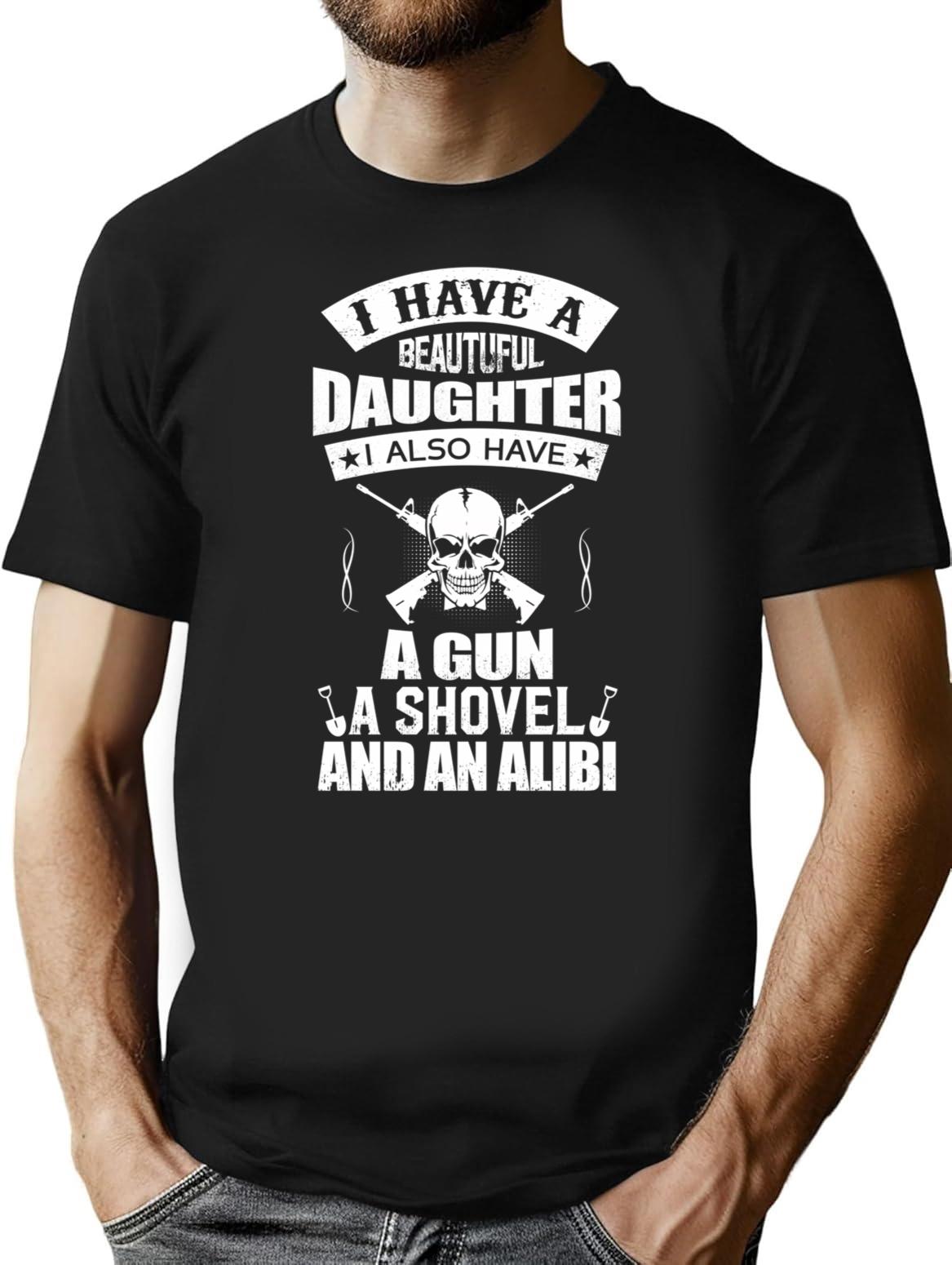 I Have A Beautiful Daughter A Gun A Shovel And An Alibi Premium Heavyweight Cotton T-Shirt - Black