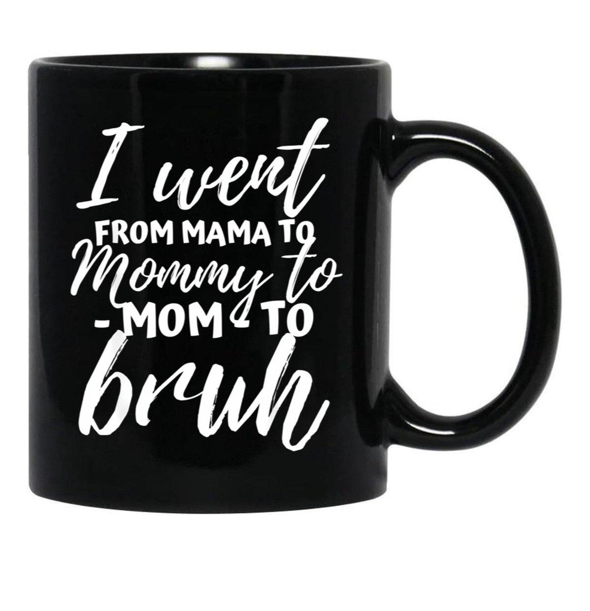I Went From Mama To Mommy To Mom To Bruh Funny Mothers Day Black Coffee Mug - Black