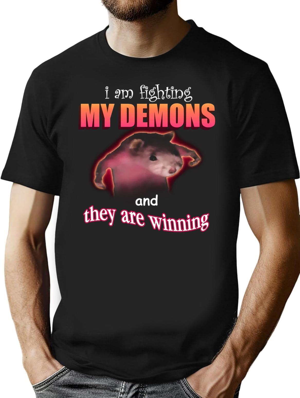 I39M Fighting My Demons and They are Winning Word Art Meme Premium Heavyweight Cotton T-Shirt - Black