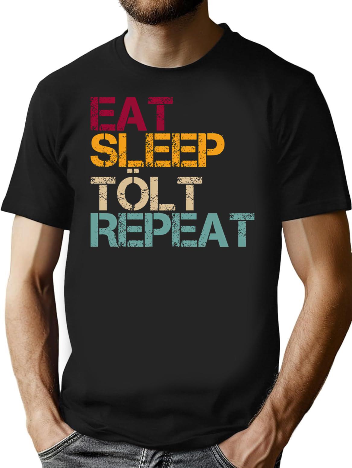 Icelandic Horse Eat Sleep Repeat T-Shirt for Men & Women, T-Shirts Graphic Tee - Black