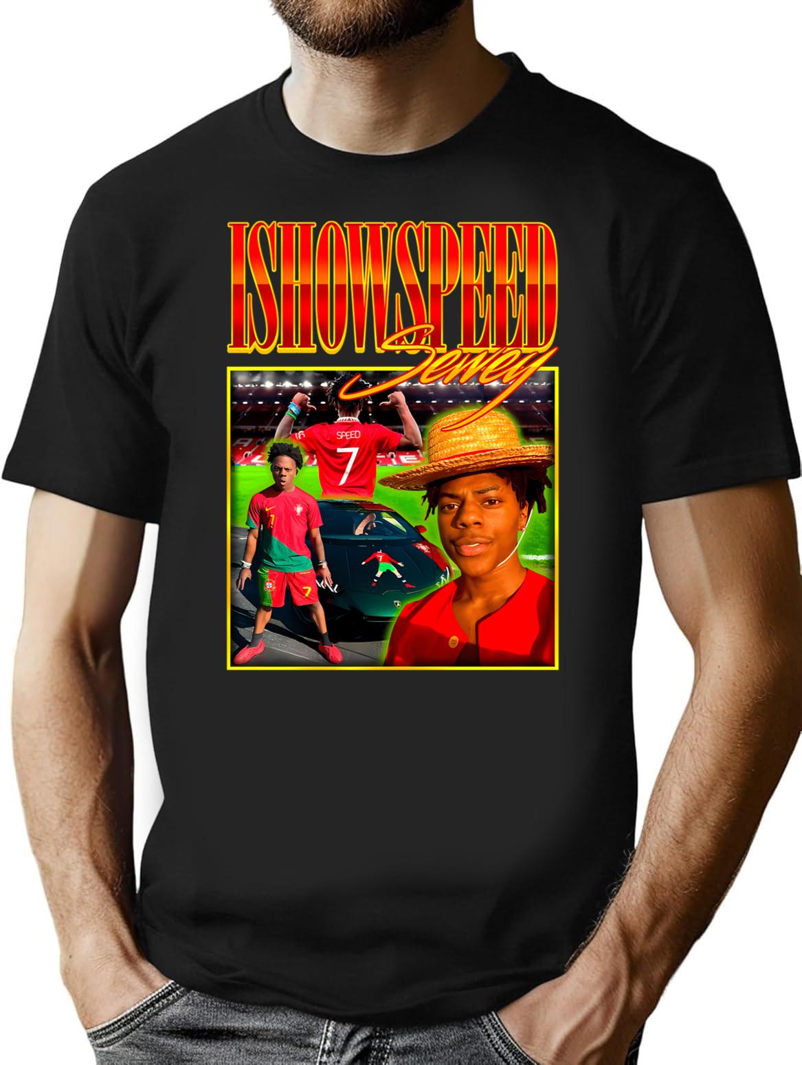 Ishowspeed Vintage Retro Y2K Design T-Shirt for Men & Women, T-Shirts Graphic Tee - Black