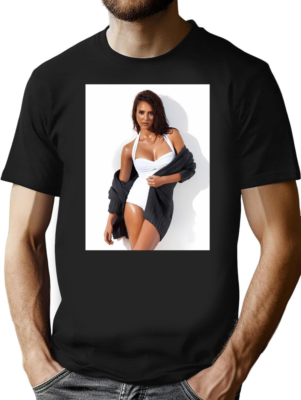 Jessica Alba Sexy Premium Heavyweight Cotton T-Shirt - Black