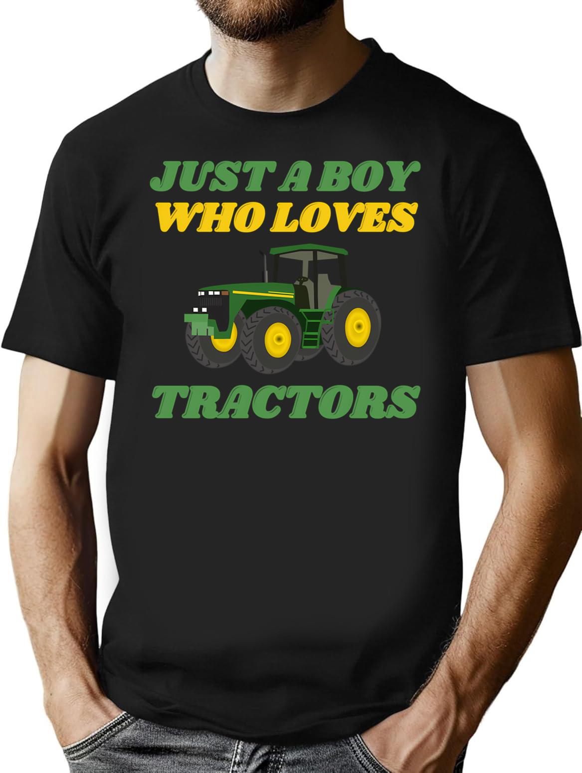 Just A Boy Who Loves Tractors Gifts For Tractors Lovers T-Shirt for Men & Women, T-Shirts Graphic Tee - Black