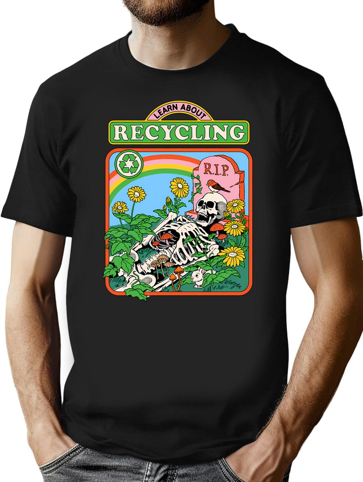 Learn About Recycling T-Shirt for Men & Women, T-Shirts Graphic Tee - Black