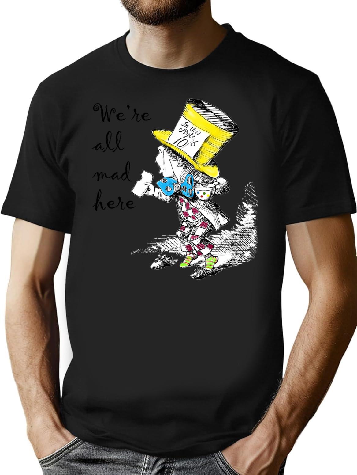 Mad Hatter Tea Party T-Shirt for Men & Women, T-Shirts Graphic Tee - Black
