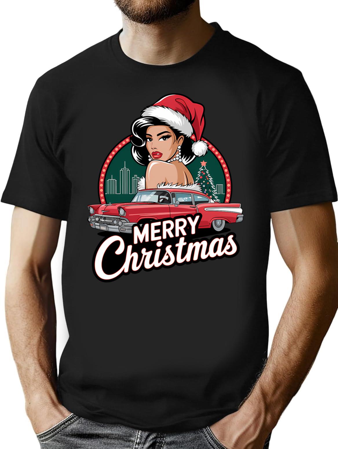 Merry Christmas T-Shirt for Men & Women, T-Shirts Graphic Tee - Black